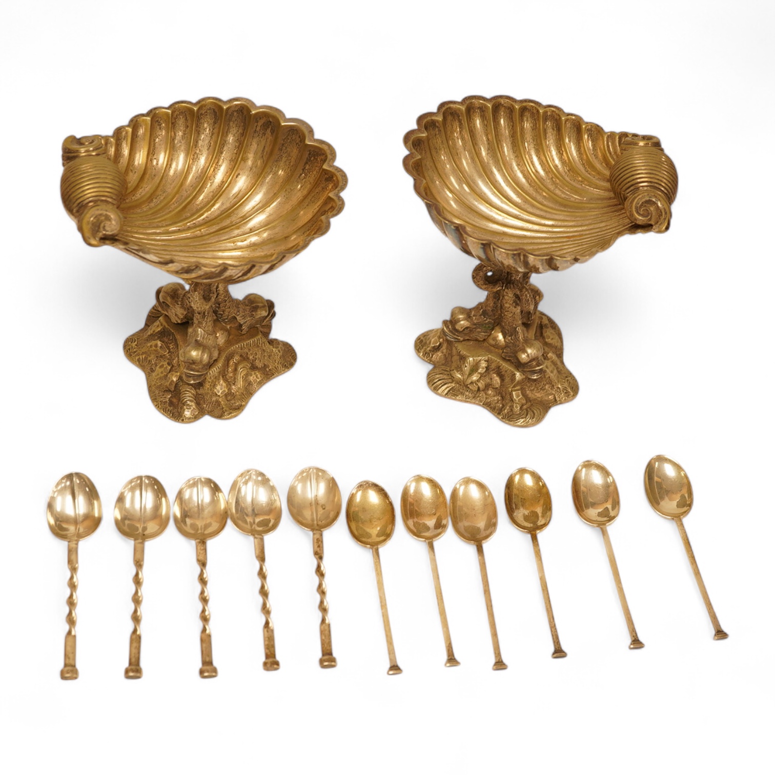 A pair of silver-plated shell sweetmeat dishes, 13cm